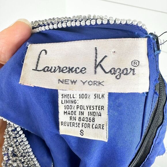 Laurence Kazar Vintage Silk Beaded Evening Gown Size Small Blue - Picture 10 of 10